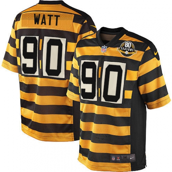 Men's Nike Pittsburgh Steelers #90 T. J. Watt Elite Yellow/Black Alternate 80TH Anniversary Throwback NFL Jersey - Ujersey