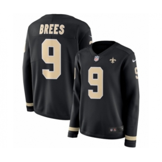 Women's Nike New Orleans Saints #9 Drew Brees Limited Black Therma Long Sleeve NFL Jersey - Ujersey