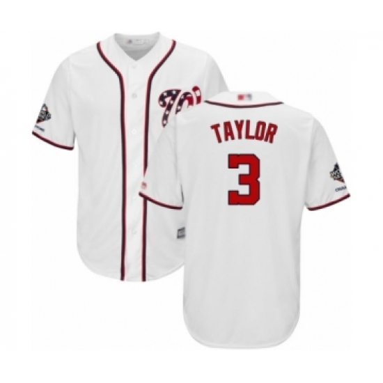 Youth Washington Nationals #3 Michael Taylor Authentic White Home Cool Base 2019 World Series Champions Baseball Jersey - Ujersey