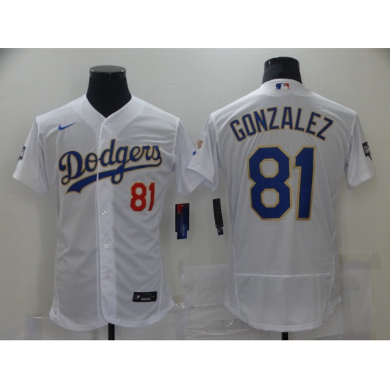 Men's Los Angeles Dodgers #81 Victor Gonzalez White Gold Authentic Jersey - Ujersey