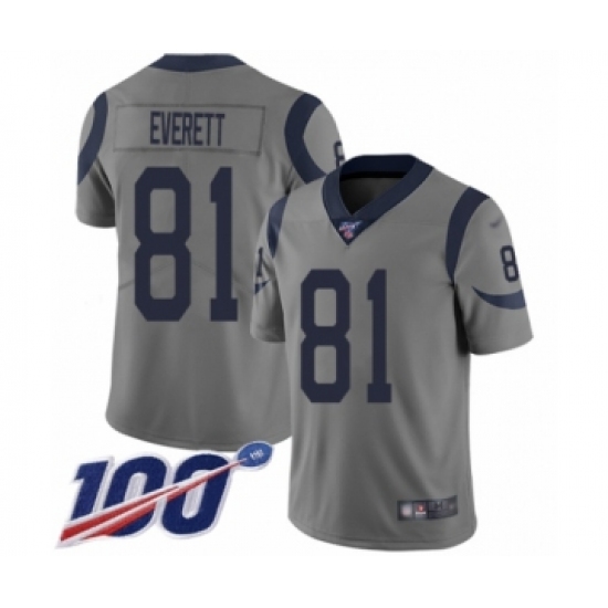 Youth Los Angeles Rams #81 Gerald Everett Limited Gray Inverted Legend 100th Season Football Jersey - Ujersey