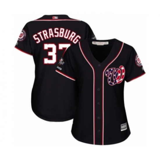 Women's Washington Nationals #37 Stephen Strasburg Authentic Navy Blue Alternate 2 Cool Base 2019 World Series Champions Baseball Jersey - Ujersey