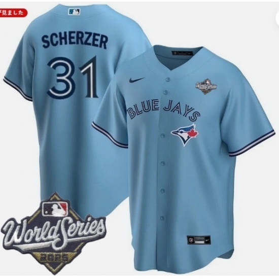 Men's Toronto Blue Jays 31 Max Scherzer Light Blue 2025 Home Cool Base Stitched Baseball Jersey - Ujersey