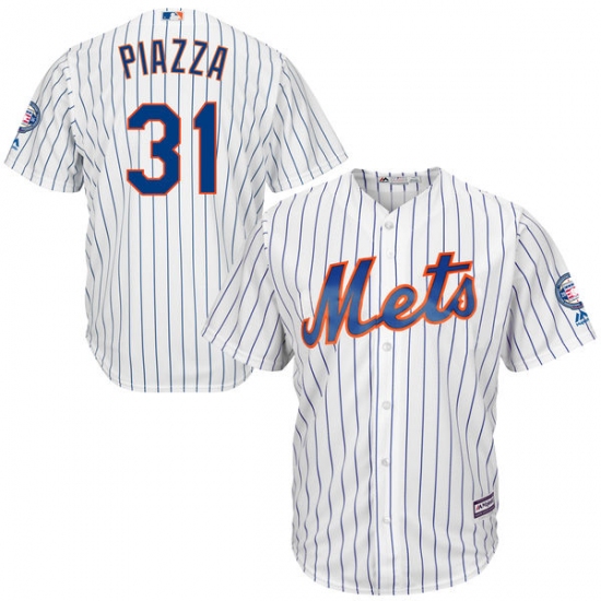Men's Majestic New York Mets #31 Mike Piazza Authentic White Home 2016 Hall Of Fame Sleeve Patch Cool Base MLB Jersey - Ujersey