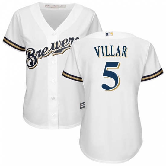 Women's Majestic Milwaukee Brewers #5 Jonathan Villar Authentic White Home Cool Base MLB Jersey - Ujersey