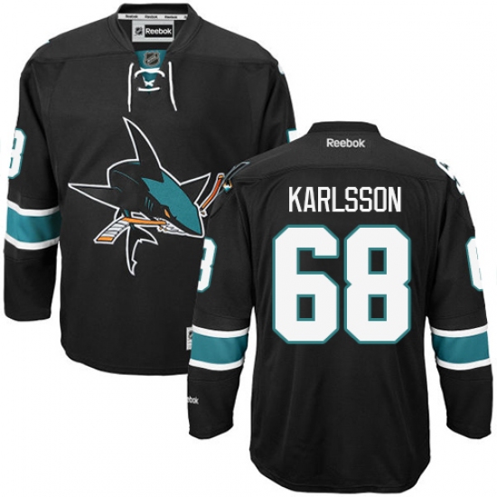 Men's Reebok San Jose Sharks #68 Melker Karlsson Authentic Black Third NHL Jersey - Ujersey