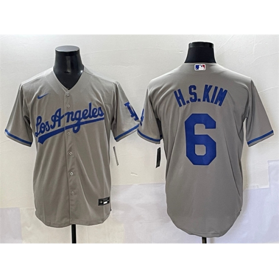 Men's Los Angeles Dodgers #6 H.S.Kim Gray Cool Base Stitched Baseball Jersey - Ujersey