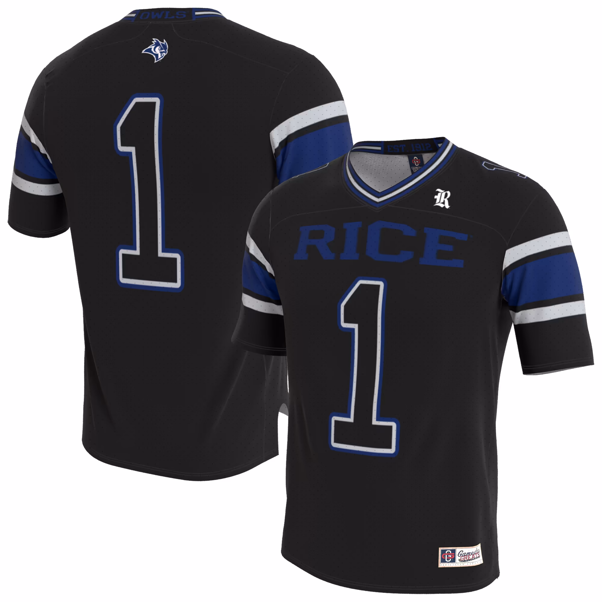 Unisex GameDay Greats Black Rice Owls Lightweight Collegiate Football Blackout Fashion Jersey