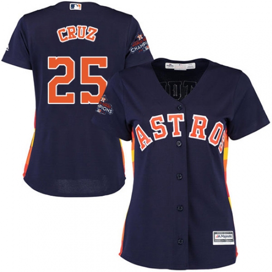 Women's Majestic Houston Astros #25 Jose Cruz Jr. Replica Navy Blue Alternate 2017 World Series Champions Cool Base MLB Jersey - Ujersey