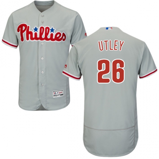 Men's Majestic Philadelphia Phillies #26 Chase Utley Grey Road Flex Base Authentic Collection MLB Jersey - Ujersey