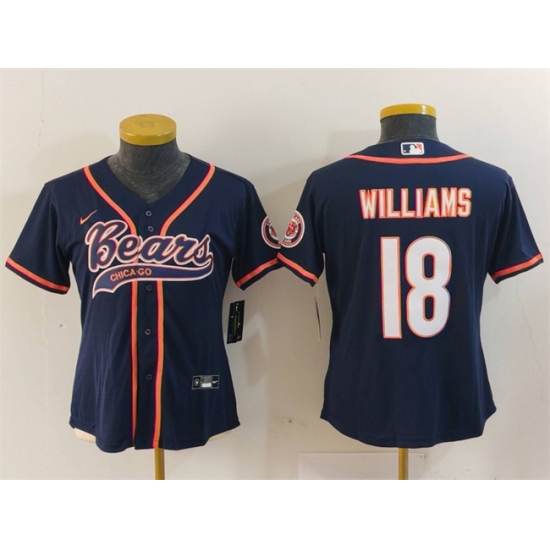 Women's Chicago Bears #18 Caleb Williams Navy With Cool Base Stitched Baseball Jersey(Run Small) - Ujersey
