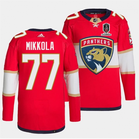 Men's Florida Panthers #77 Niko Mikkola Red Home 2024 Stanley Cup Champions Stitched Jersey - Ujersey