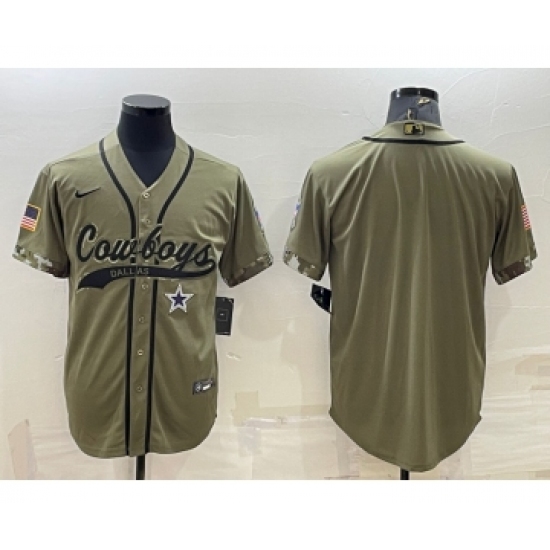 Men's Dallas Cowboys Blank Olive Salute to Service Cool Base Stitched Baseball Jersey - Ujersey