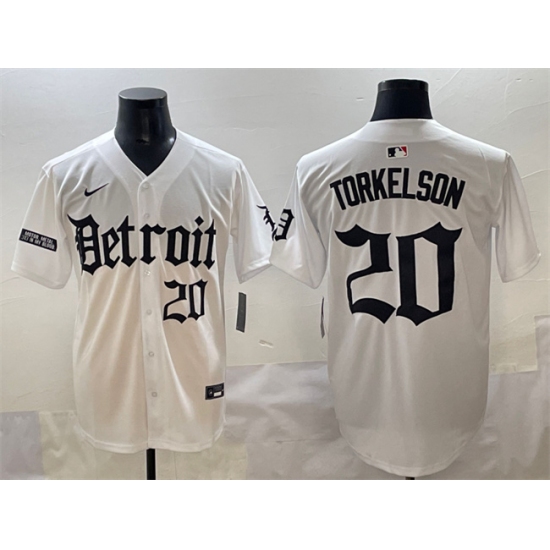 Men's Detroit Tigers #20 Spencer Torkelson White 'Motor Gothic Edition' Vapor Premier Limited Stitched Baseball Jersey - Ujersey