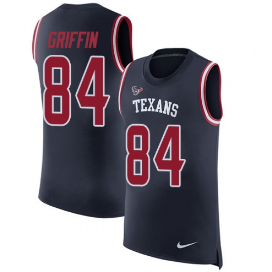 Men's Nike Houston Texans #84 Ryan Griffin Limited Navy Blue Rush Player Name & Number Tank Top NFL Jersey - Ujersey