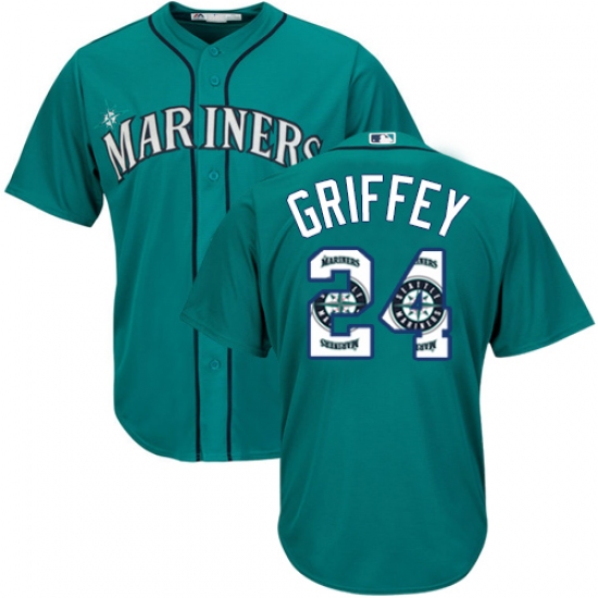 Men's Majestic Seattle Mariners #24 Ken Griffey Authentic Teal Green Team Logo Fashion Cool Base MLB Jersey - Ujersey