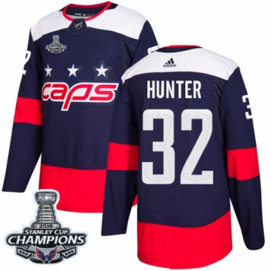 Men's Adidas Washington Capitals #32 Dale Hunter Authentic Navy Blue 2018 Stadium Series 2018 Stanley Cup Final Champions NHL Jersey - Ujersey