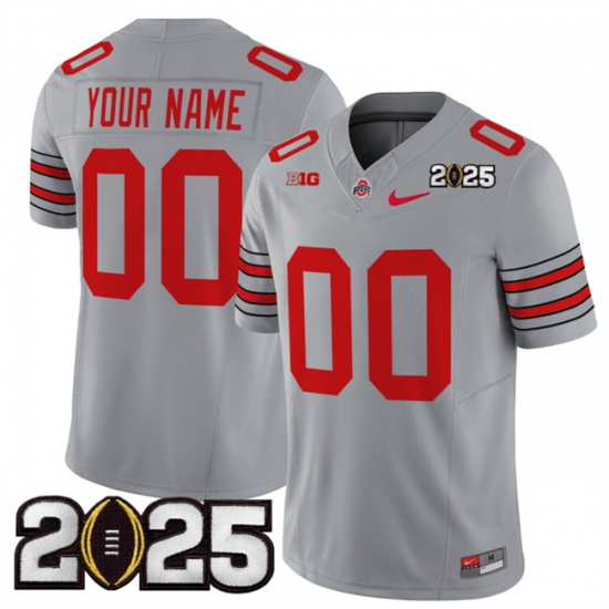 Men's Ohio State Buckeyes Active Player Custom Grey 2025 CFP Final Patch F.U.S.E. Vapor Limited Stitched Football Jersey - Ujersey