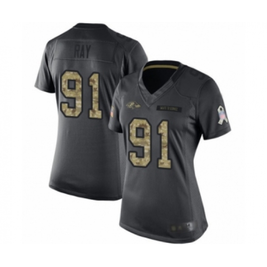 Women's Baltimore Ravens #91 Shane Ray Limited Black 2016 Salute to Service Football Jersey - Ujersey