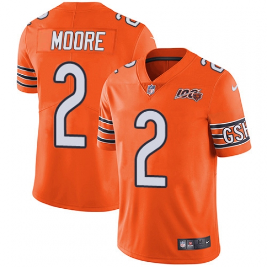 Men's Chicago Bears #2 D.J. Moore Orange Stitched NFL Limited Rush 100th Season Jersey - Ujersey