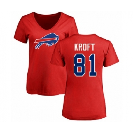 Football Women's Buffalo Bills #81 Tyler Kroft Red Name & Number Logo T-Shirt - Ujersey