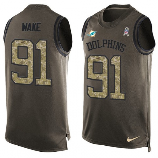 Men's Nike Miami Dolphins #91 Cameron Wake Limited Green Salute to Service Tank Top NFL Jersey - Ujersey