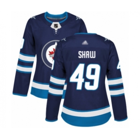Women's Winnipeg Jets #49 Logan Shaw Authentic Navy Blue Home Hockey Jersey - Ujersey