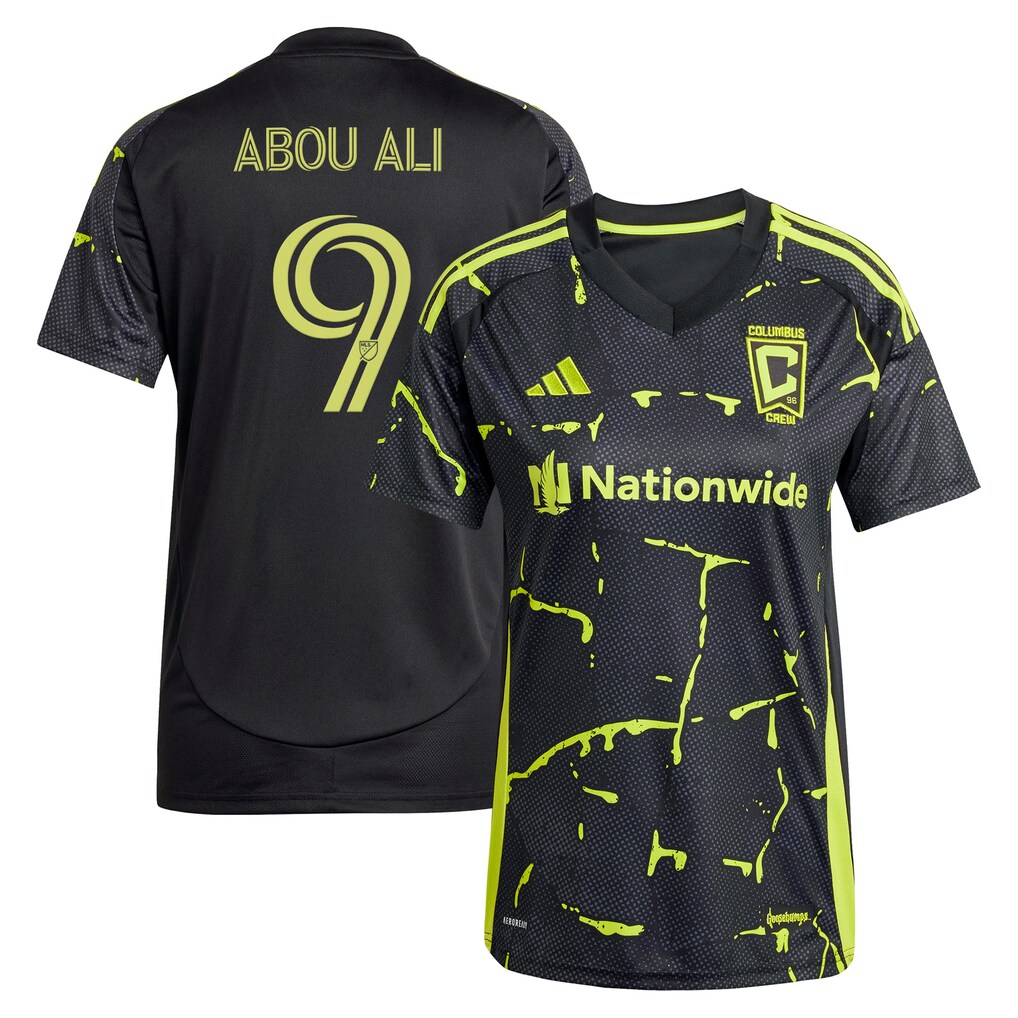 Women's Columbus Crew Wessam Abou Ali adidas Black 2025 The Goosebumps Kit Replica Jersey - Ujersey