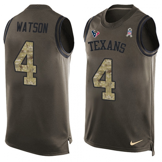 Men's Nike Houston Texans #4 Deshaun Watson Limited Green Salute to Service Tank Top NFL Jersey - Ujersey