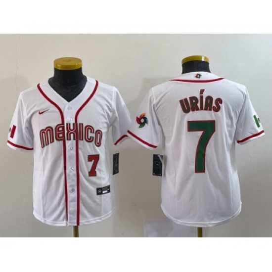Youth Mexico Baseball #7 Julio Urias Number 2023 Red World Baseball Classic Stitched Jersey 5