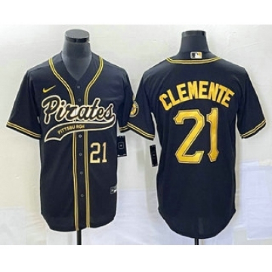 Men's Pittsburgh Pirates #21 Roberto Clemente Number Black Cool Base Stitched Baseball Jersey - Ujersey