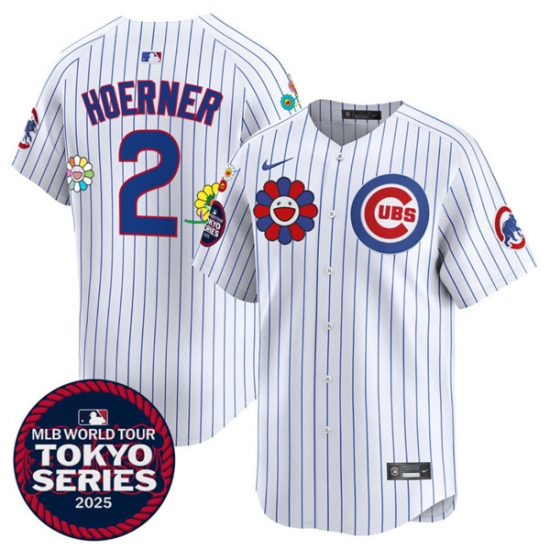 Men's Chicago Cubs #2 Nico Hoerner White 2025 Tokyo Series Limited Stitched Baseball Jersey - Ujersey