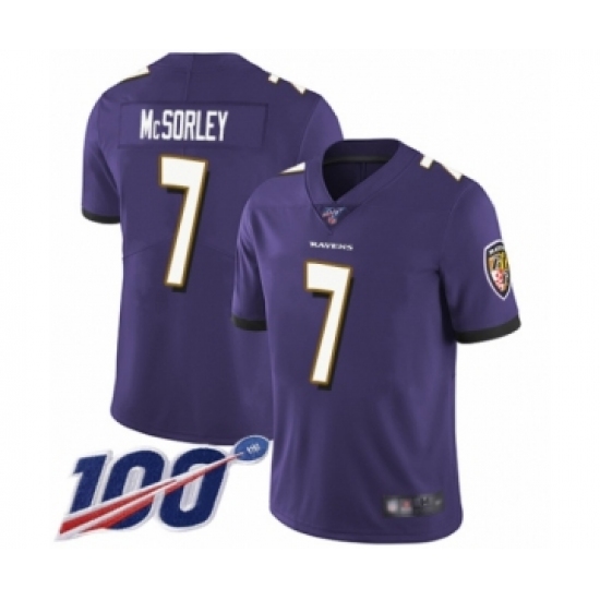 Men's Baltimore Ravens #7 Trace McSorley Purple Team Color Vapor Untouchable Limited Player 100th Season Football Jersey - Ujersey