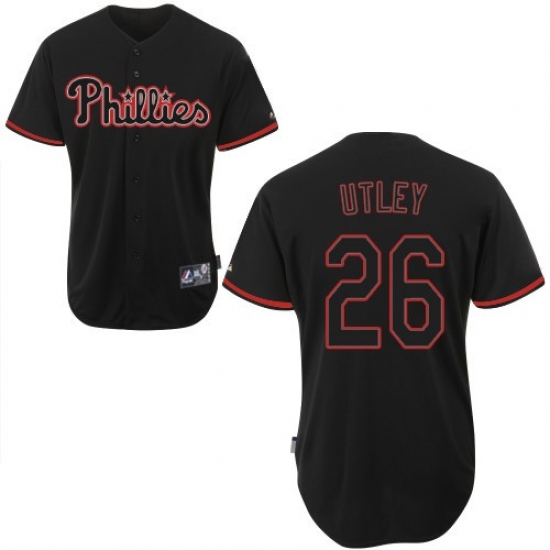 Men's Majestic Philadelphia Phillies #26 Chase Utley Replica Black Fashion MLB Jersey - Ujersey