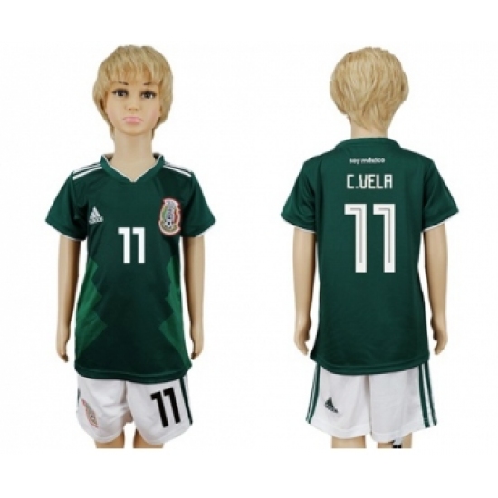 Mexico #11 C.Vela Home Kid Soccer Country Jersey