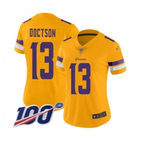Women's Minnesota Vikings #13 Josh Doctson Limited Gold Inverted Legend 100th Season Football Jersey - Ujersey