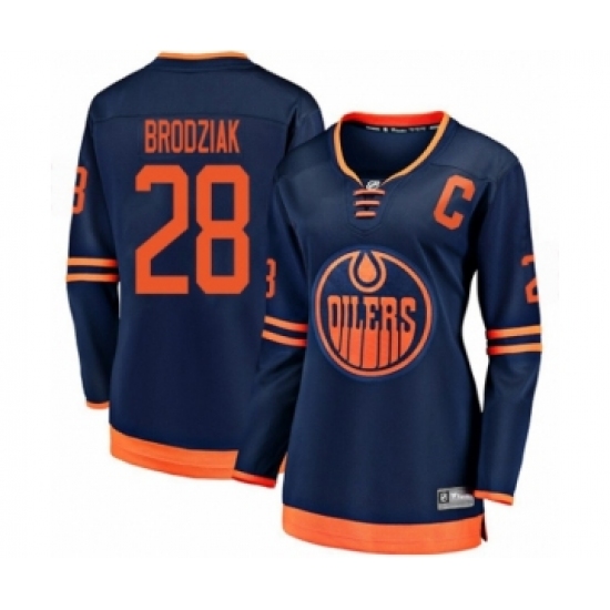Women's Edmonton Oilers #28 Kyle Brodziak Authentic Navy Blue Alternate Fanatics Branded Breakaway Hockey Jersey - Ujersey