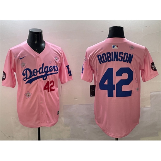 Men's Los Angeles Dodgers #42 Jackie Robinson Pink 2025 Tokyo Series Limited Stitched Baseball Jersey - Ujersey