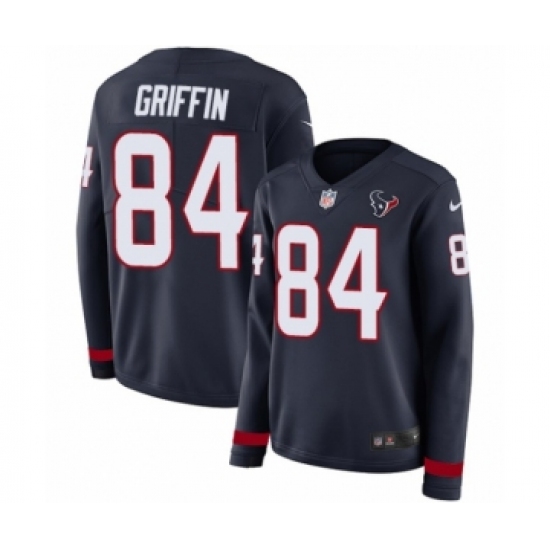 Women's Nike Houston Texans #84 Ryan Griffin Limited Navy Blue Therma Long Sleeve NFL Jersey - Ujersey