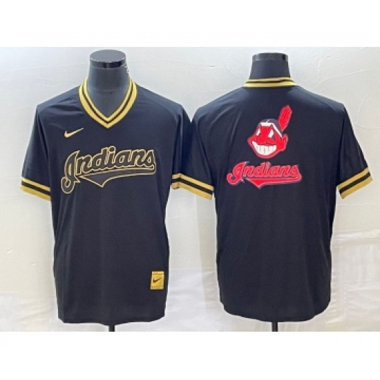 Men's Cleveland Guardians Black Team Big Logo Cool Base Stitched Jersey - Ujersey