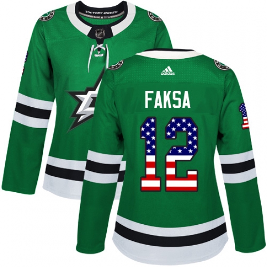 Women's Adidas Dallas Stars #12 Radek Faksa Authentic Green USA Flag Fashion NHL Jersey - Ujersey