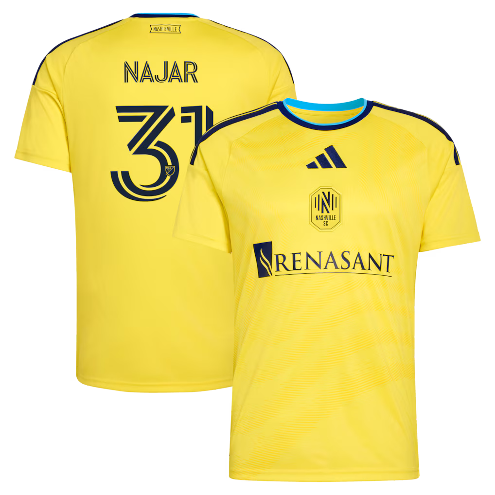Men's Nashville SC Andy Najar adidas Yellow 2026 The Reverb Kit Replica Jersey - ujerseystore