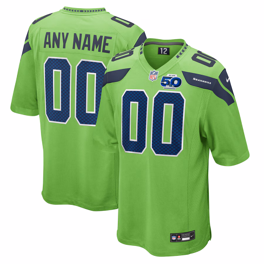 Men's Seattle Seahawks Nike Neon Green 50th Season Alternate Custom Game Jersey - Ujersey