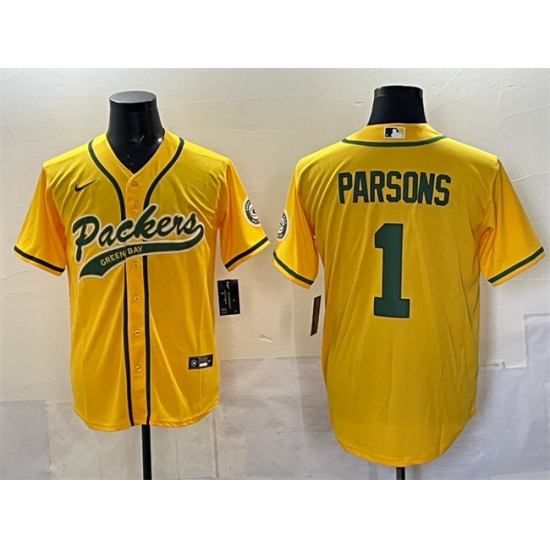 Men's Green Bay Packers #1 Micah Parsons Gold Cool Base Stitched Baseball Jersey - Ujersey
