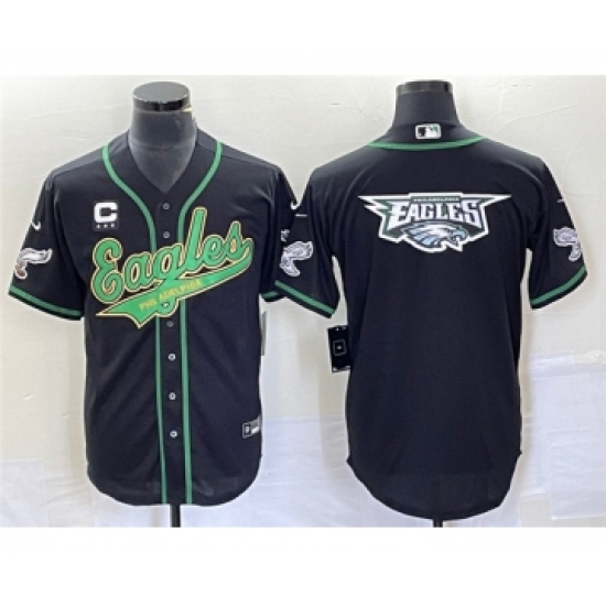 Men's Nike Philadelphia Eagles Black Team Big Logo With C Cool Base Stitched Baseball Jersey - Ujersey