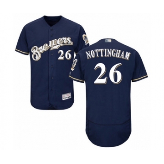 Men's Milwaukee Brewers #26 Jacob Nottingham Navy Blue Alternate Flex Base Authentic Collection Baseball Player Jersey - Ujersey
