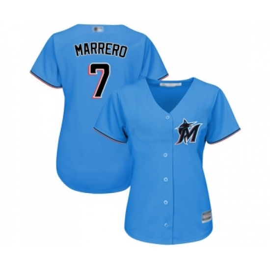 Women's Miami Marlins #7 Deven Marrero Replica Blue Alternate 1 Cool Base Baseball Jersey - Ujersey