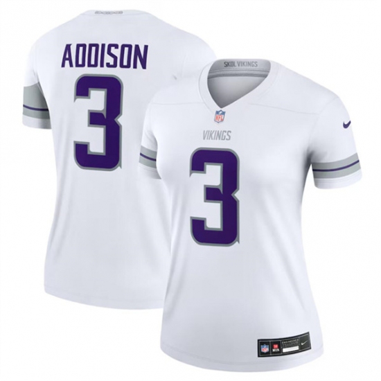 Women's Minnesota Vikings #3 Jordan Addison White Winter Warrior Limited Football Stitched Jersey - Ujersey