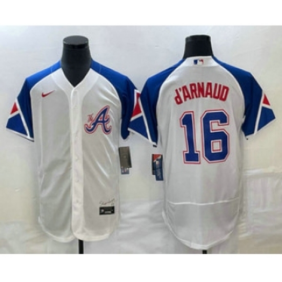 Men's Atlanta Braves #16 Travis dArnaud White 2023 City Connect Flex Base Stitched Jersey - Ujersey