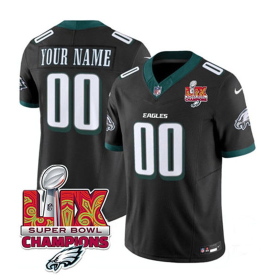 Men's Philadelphia Eagles Active Player Custom Black 2025 Eagles Logo Super Bowl LIX Patch New F.U.S.E. Vapor Limited Football Stitched Jersey - Ujersey